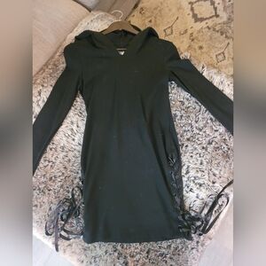Lace up hooded dress